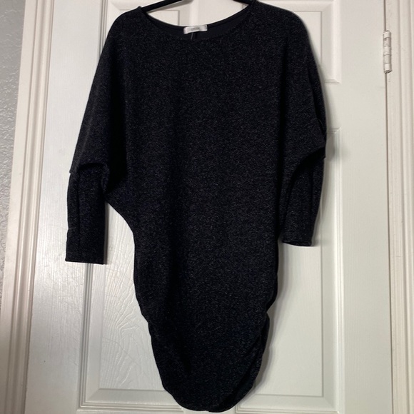 Black ruched metallic /shimmer “Cherish” long sleeve mini dress NWT - Picture 1 of 8